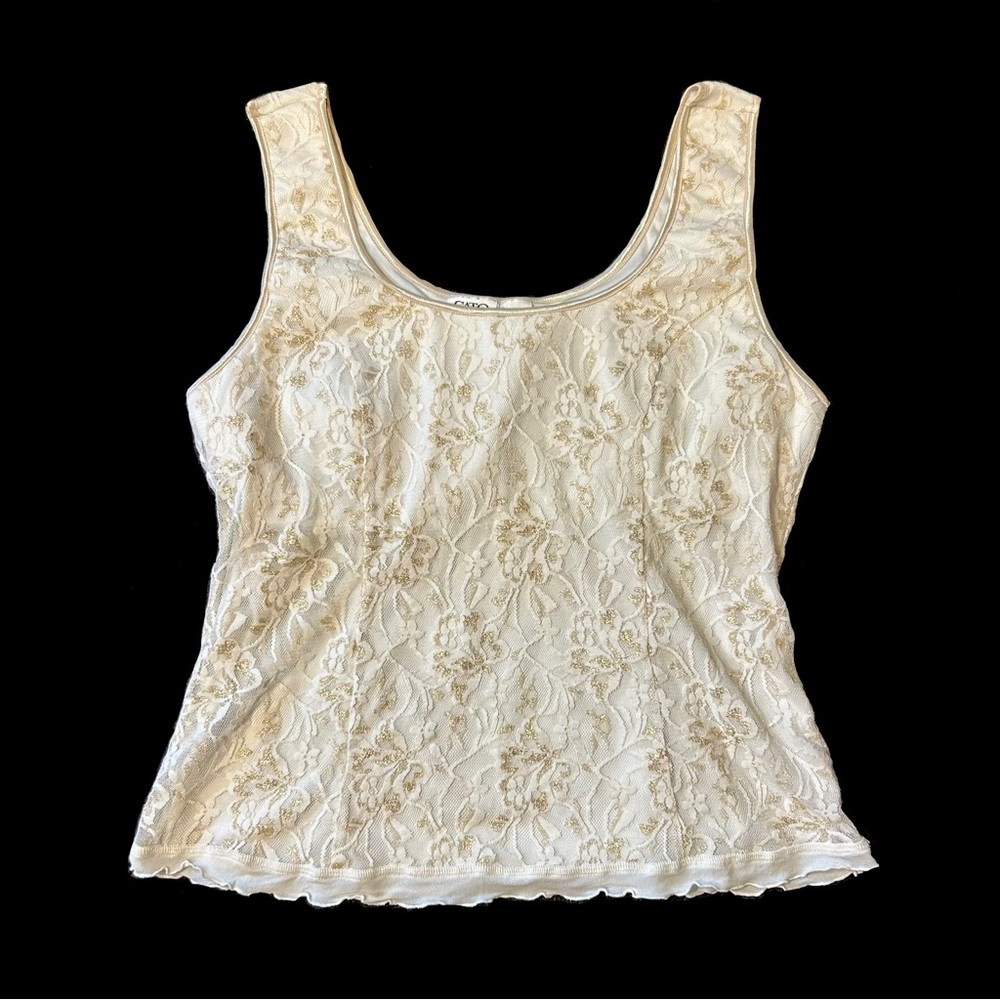 White & Gold Floral Lace Tank Top by Cato!
